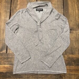 Jones New‎ York Petite Womens Tie Neck Sweater Grey V Neck Size PP